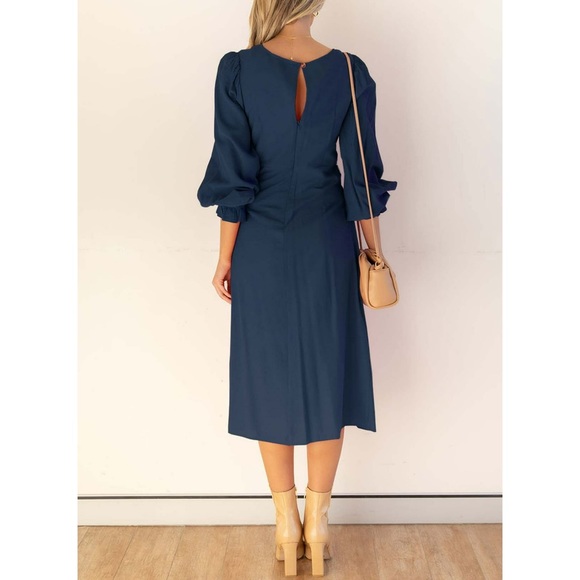 Size 8 Women's V Neck Midi Dress Casual Ruffled Long Sleeve Back Keyhol - Picture 5 of 6